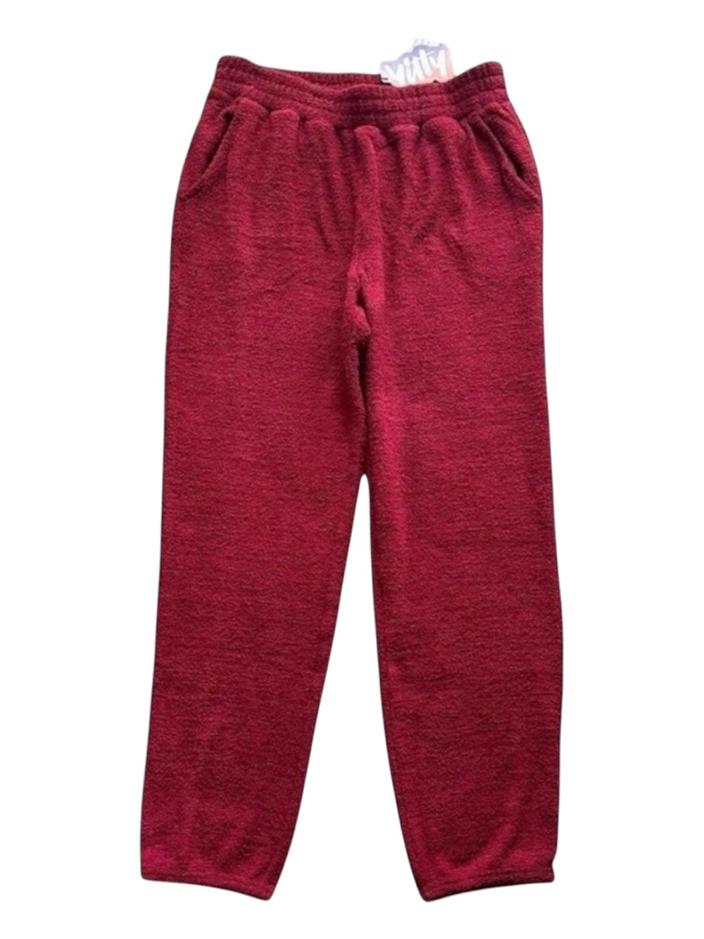 YITTY Fabletics Pet Me Jogger Merlot Red Fuzzy Heart Pocket Sweatpants Large NWT